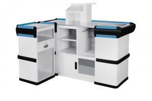 Supermarket checkout counter with automatic conveyor belt