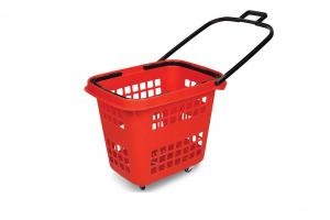 Supermarket Plastic Shopping Basket with Wheels and Handle
